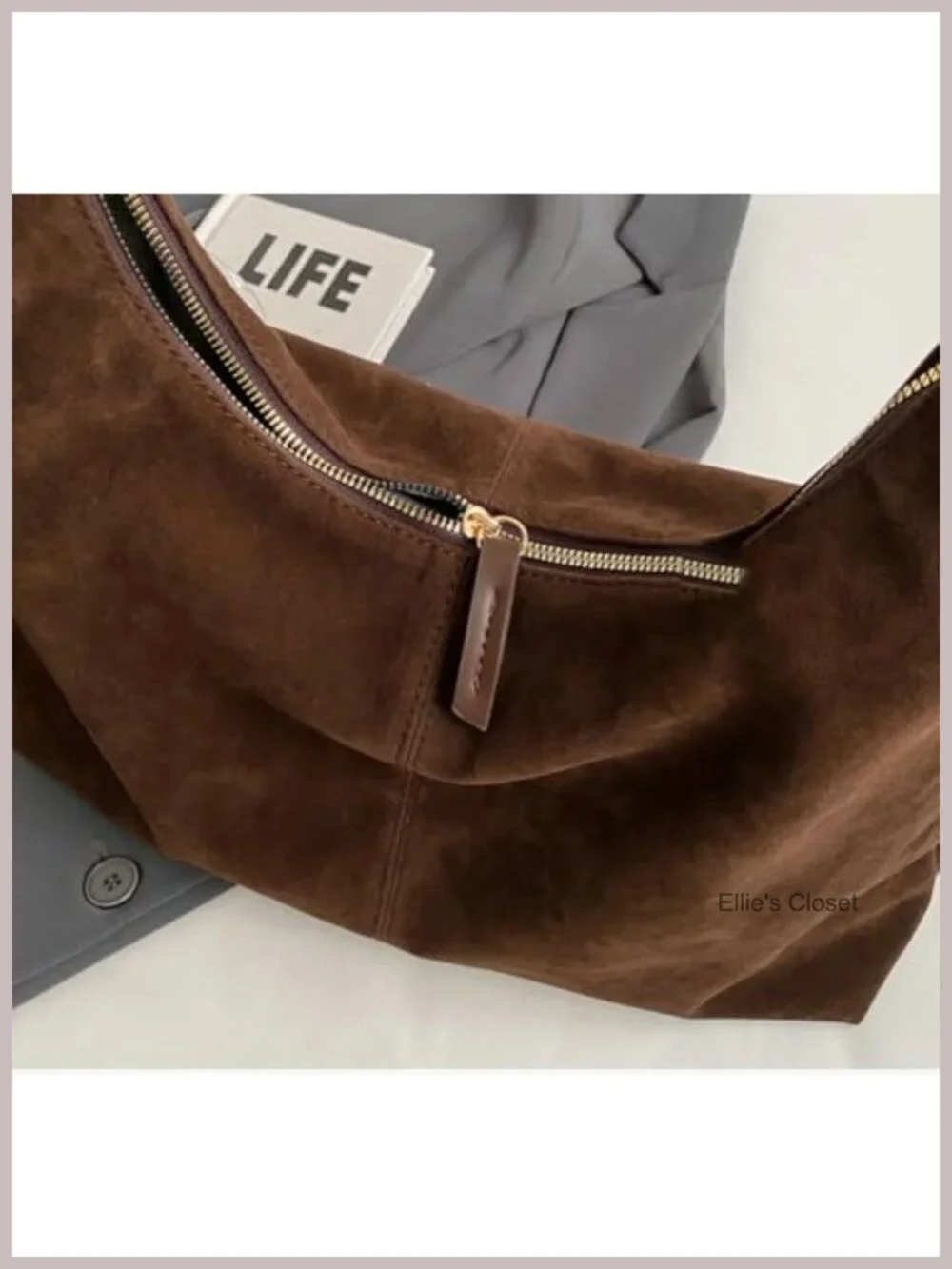 Faux Suede Hobo Tote Shoulder Bag Women Handbag Crescent Purse